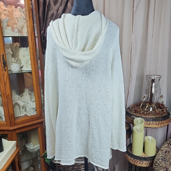 EILEEN FISHER | Plus Cozy Cream Cotton Blend Beachy Hooded Cardigan Pockets | 3X - Picture 5 of 10